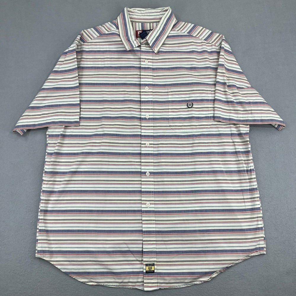 Chaps Ralph Lauren Mens XL Striped Button Down Short Sleeve Cotton Shirt‎ Multi